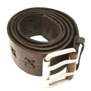 Eddie Bauer Genuine Leather Belt X Design Stitching Nickle Buckle SZ-Lg 36-38"